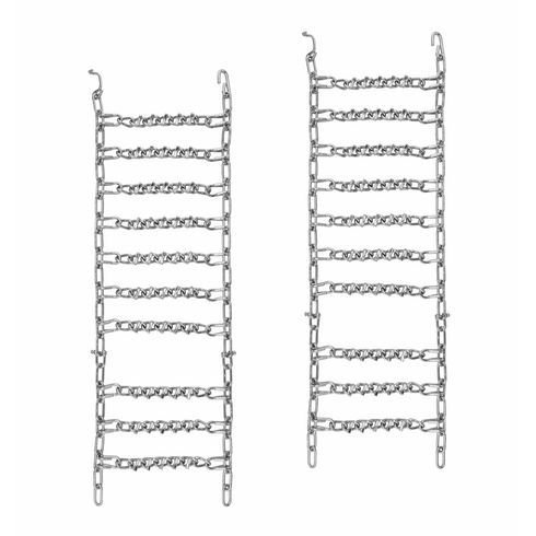 (2) snow tire chains, (2) 13" tensioners, (2) 16" tensioners, and C-hooks