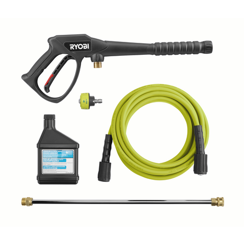 (1) Trigger Handle (1) 35 ft. Non Marring High Pressure Hose (1) 5-in-1 Quick-Change-Over Nozzle (1) Extension Wand (1) Premium Engine Lubricant