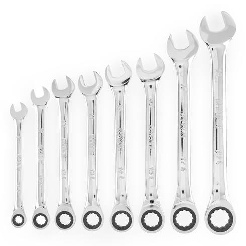 RHMTRW802 - (1) Case and (8) Ratcheting Combination Wrenches: 8mm, 10mm, 12mm, 13mm, 14mm, 15mm, 17mm, 19mm