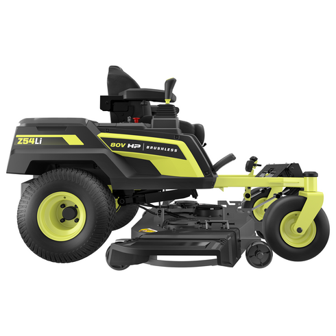(1) RYRM8034 - 80V HP Brushless 54" Lithium Electric Zero Turn Riding Mower, With Easy Access Rear Charging Port that Charges Through Standard 120-Volt Outlet 