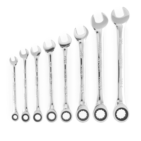 RHMTRW801 - (1) Case and (8) Ratcheting Combination Wrenches: 5/16", 3/8", 7/16", 1/2", 9/16", 5/8", 11/15", 3/4"