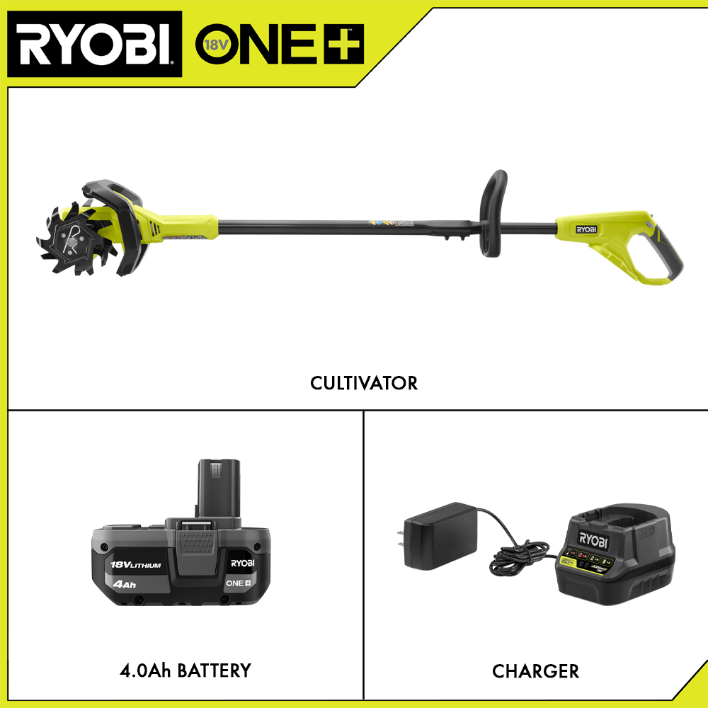RYOBI ONE+ 18V Cordless Compact Battery Cultivator with 2.0 Ah Battery and  Charger