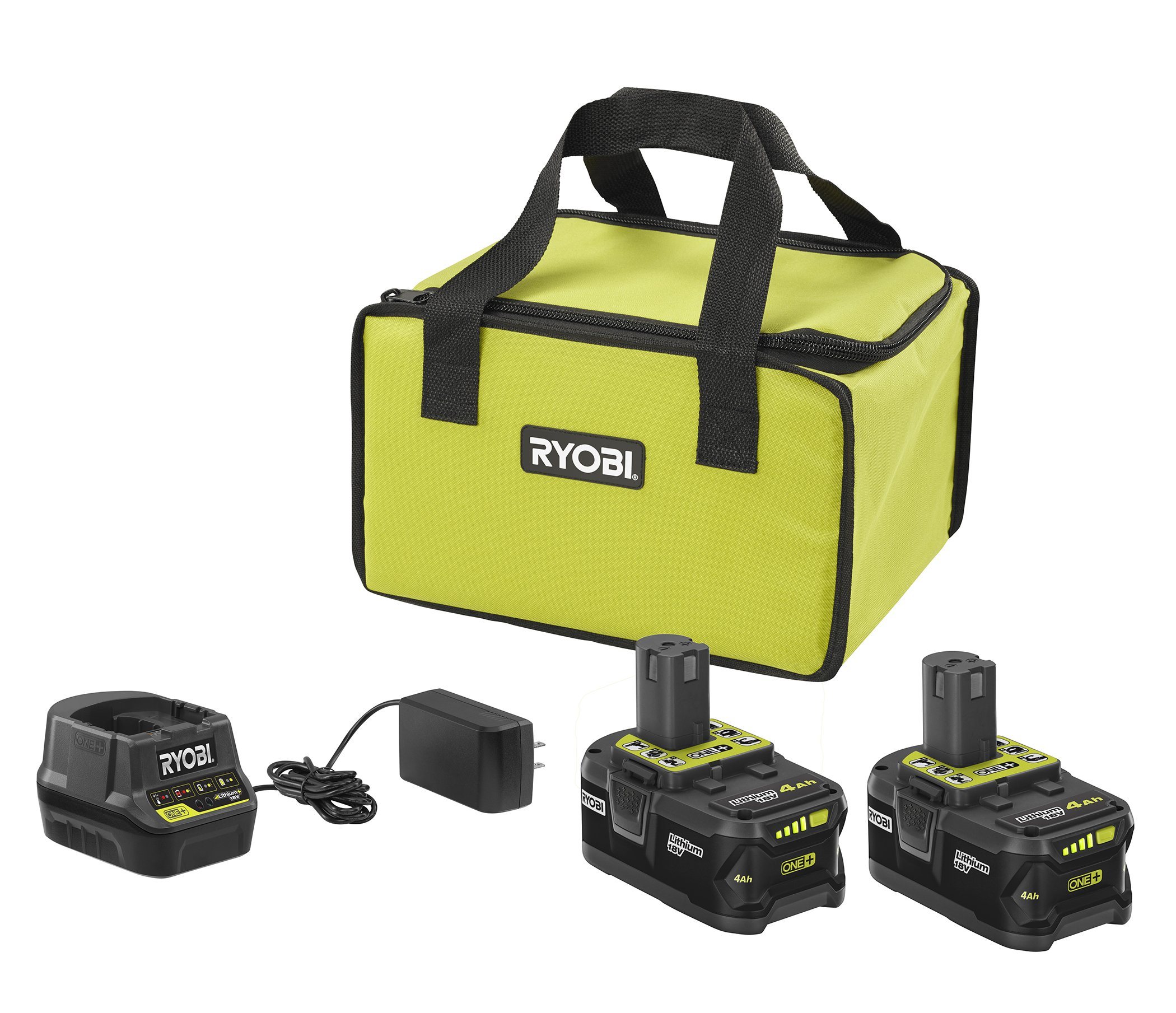 RYOBI ONE+ 18V Lithium-Ion 4.0 Ah Battery (2-Pack) and Charger Kit PSK006 -  The Home Depot