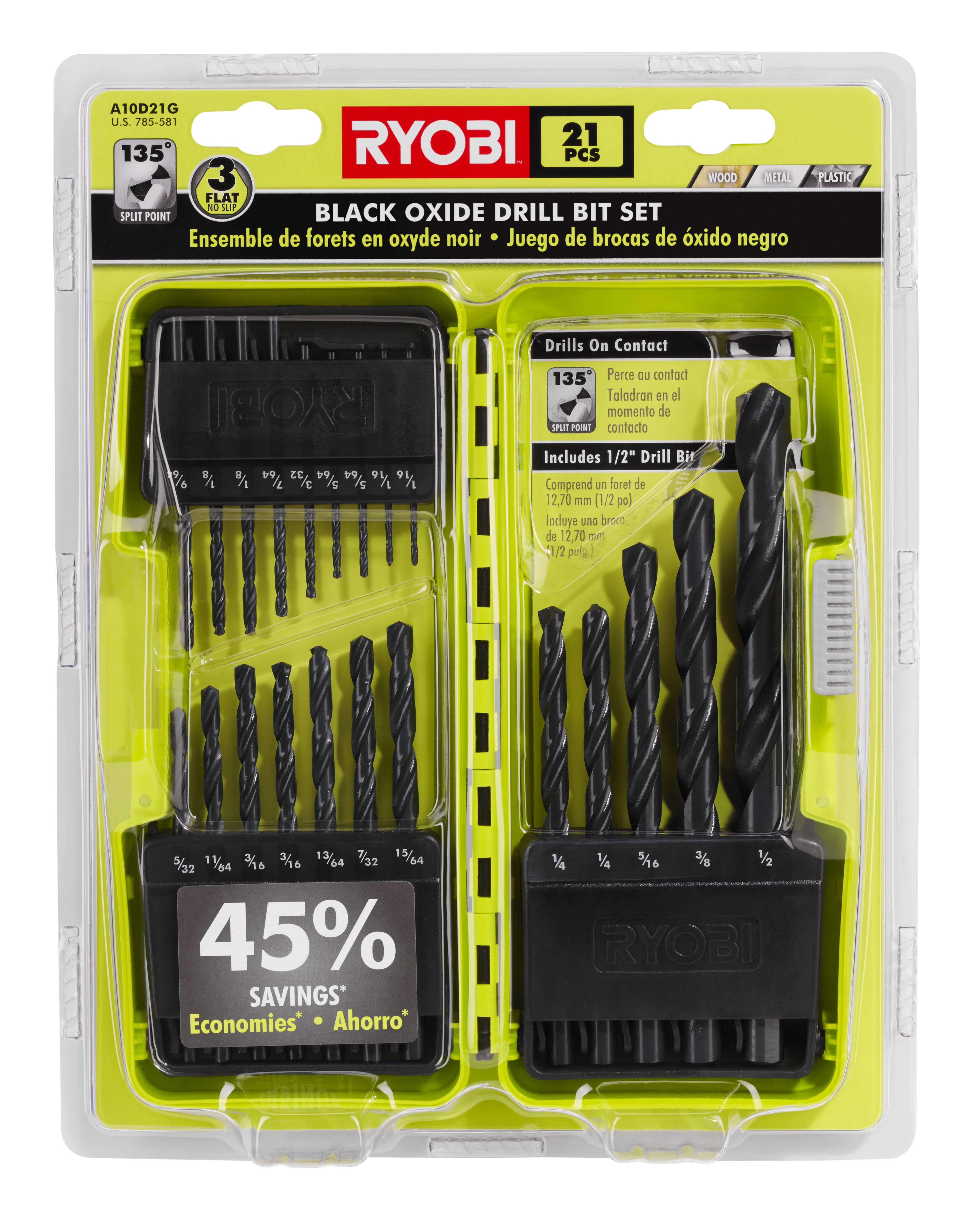21 PC. Black Oxide Drill Bit Set - RYOBI Tools