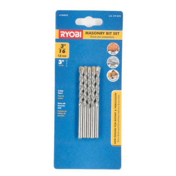 3/16" x 3" 5 PC. Masonry Bit Set RYOBI Tools