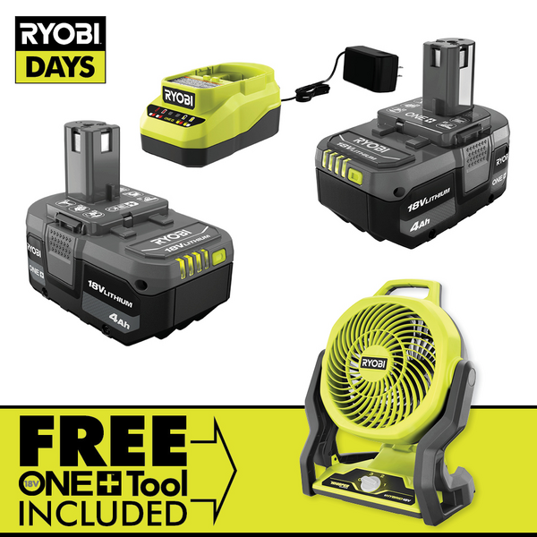 Product photo: 18V ONE+ 4Ah LITHIUM-ION STARTER KIT WITH FREE 18V ONE+ HYBRID WHISPER SERIES 7.5" FAN