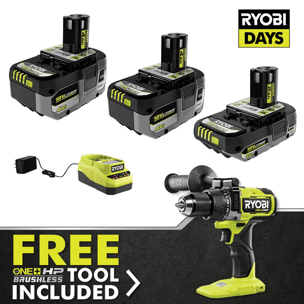 Product photo: 18V ONE+ LITHIUM HIGH PERFORMANCE STARTER KIT WITH FREE 18V ONE+ HP BRUSHLESS 1/2" HAMMER DRILL