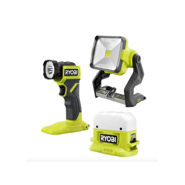Product photo: ONE+ 18V Cordless 3-Tool Lighting Kit with Work Light, Compact Area Light, and LED Light