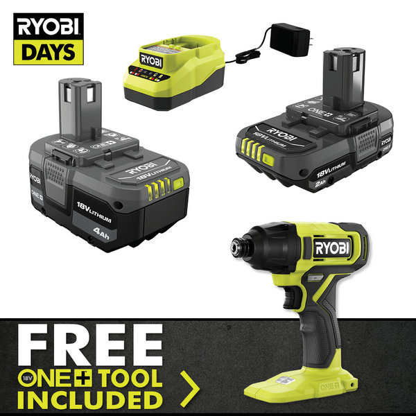 Product photo: 18V ONE+ LITHIUM STARTER KIT WITH FREE 18V ONE+ 1/4" IMPACT DRIVER