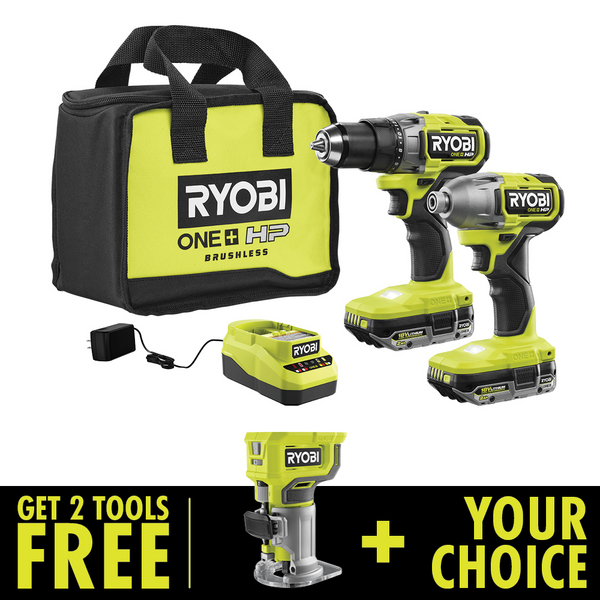 Product photo: 18V ONE+ HP BRUSHLESS 2-TOOL COMBO KIT WITH FREE 18V ONE+ COMPACT ROUTER & FREE SELECT TOOL OF CHOICE