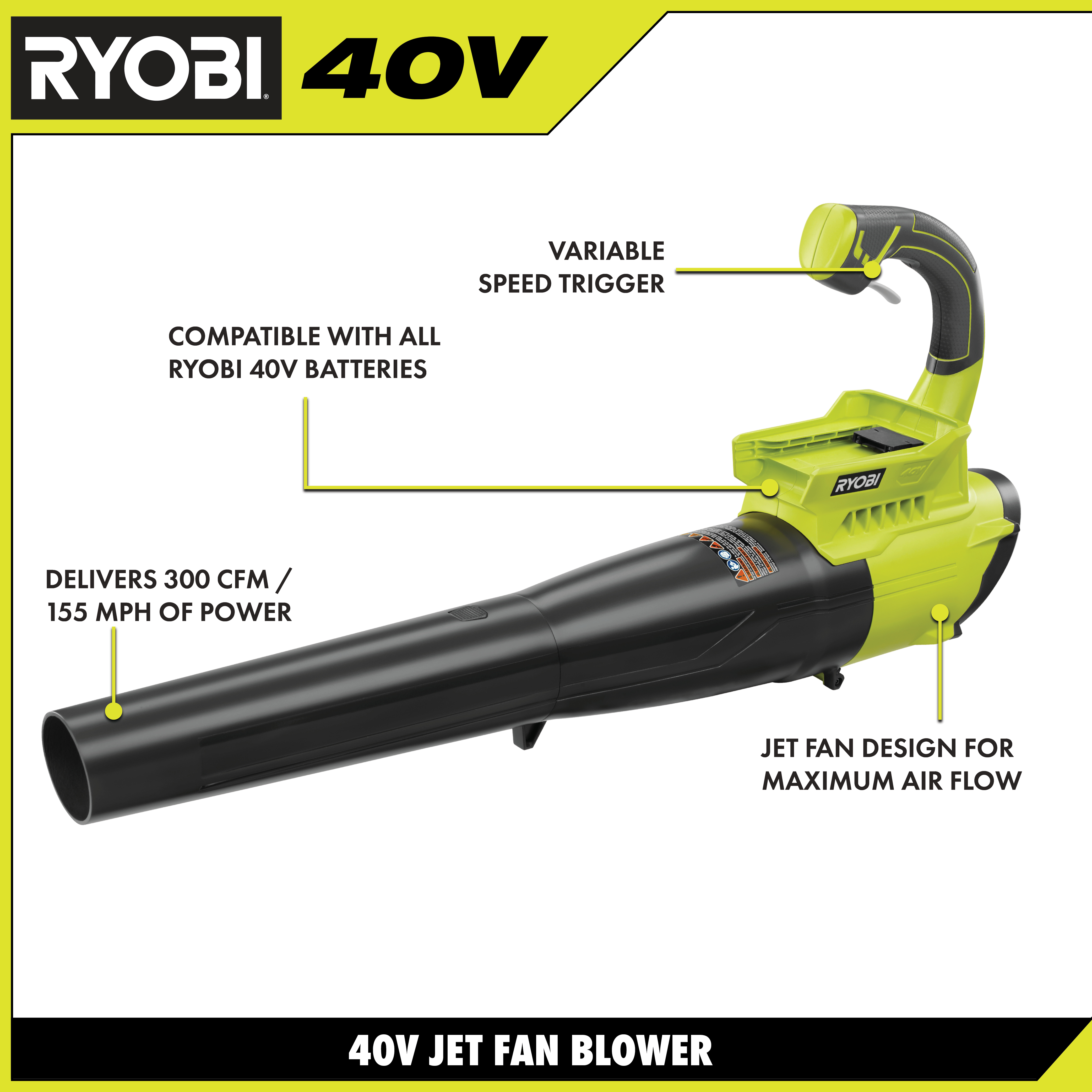 40V 525 CFM JET FAN BLOWER - RYOBI Tools
