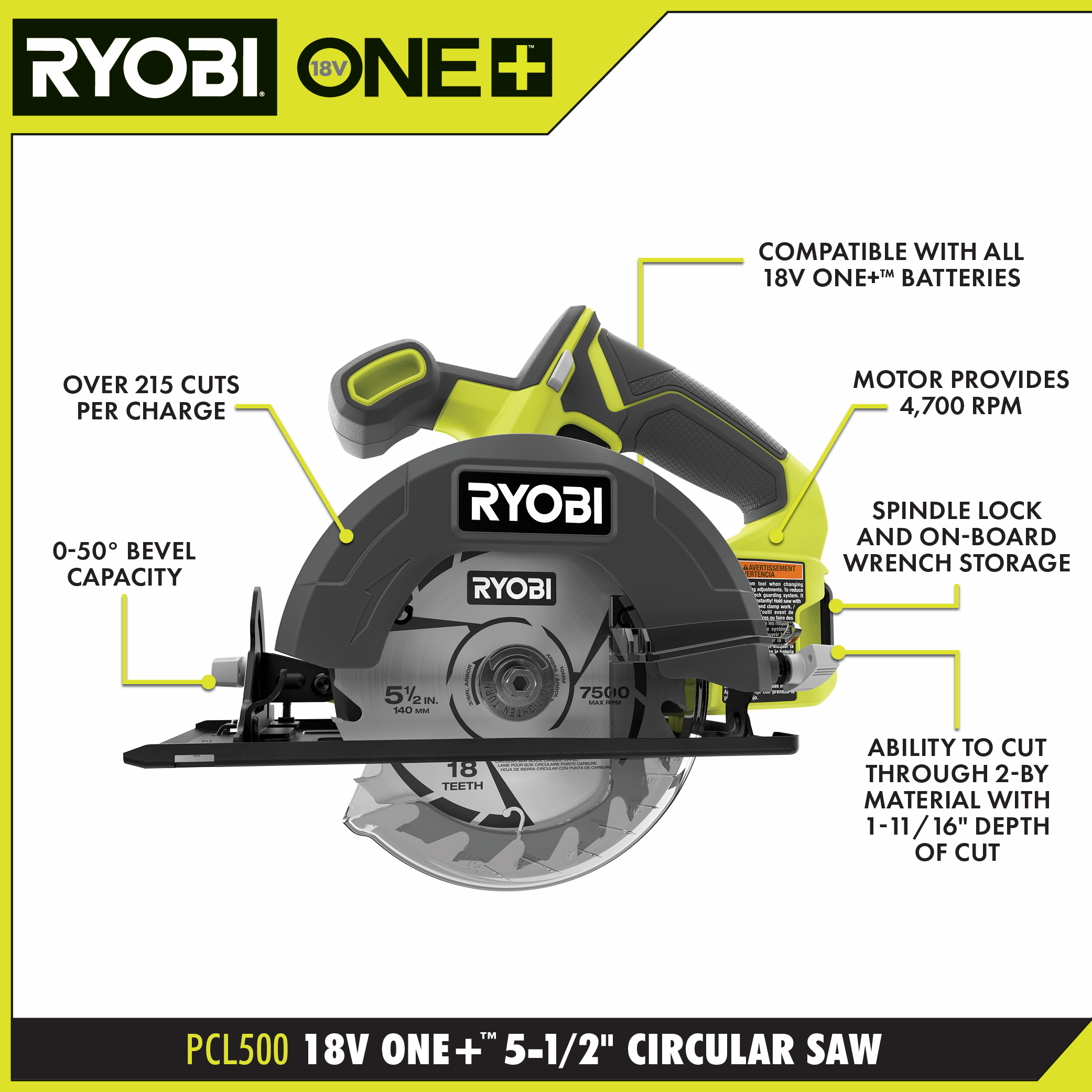 Ryobi P506 18V ONE+ 5-1/2 Cordless Circular Saw Tool w/ Battery & Charger