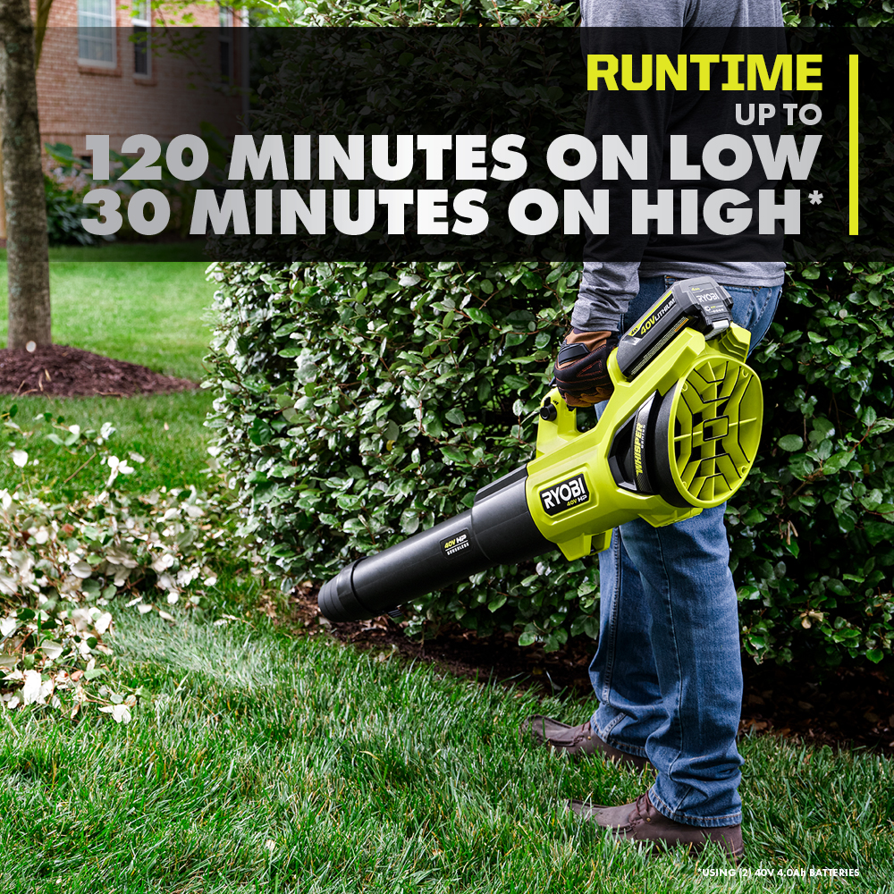 Ryobi 40V 110 MPH 525 CFM Cordless Battery Variable-Speed Jet Fan Leaf Blower with (2) 4.0 Ah Batteries and (1) Chargers