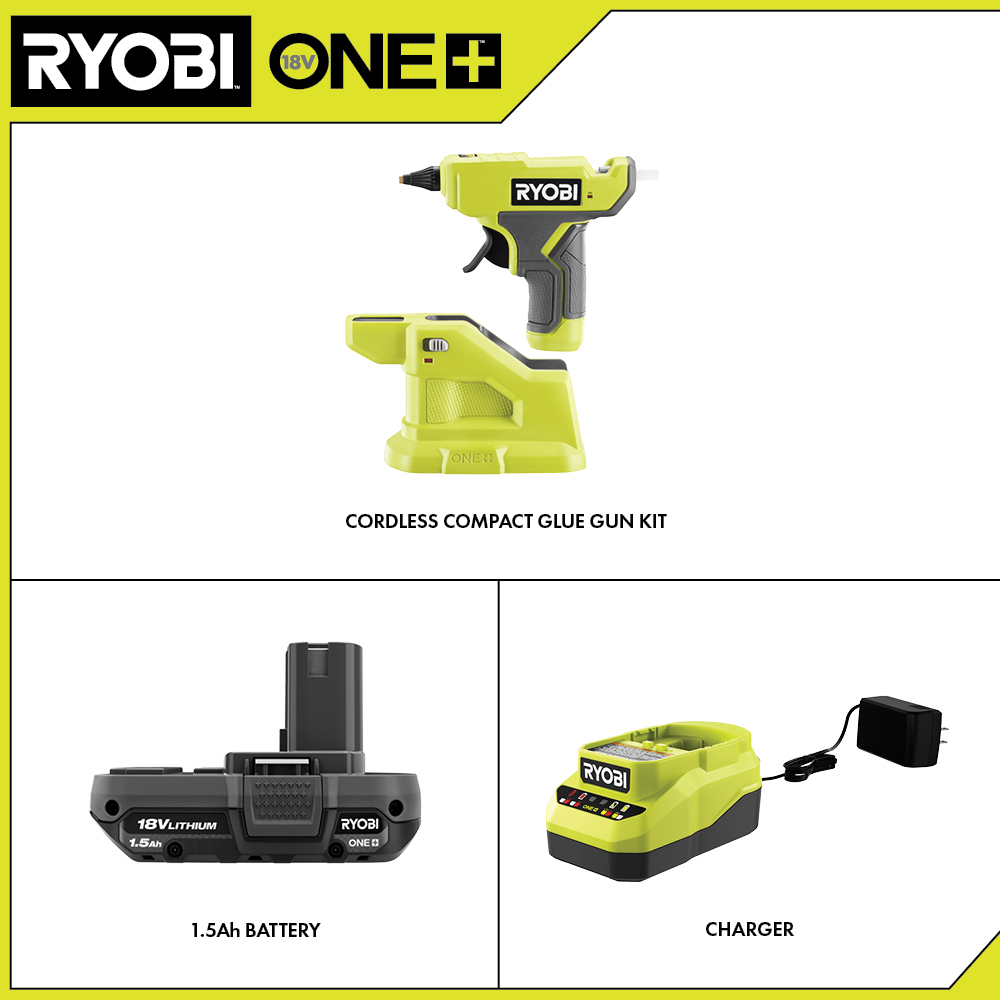 RYOBI ONE+ 18V Cordless Compact Glue Gun Kit with 1.5 Ah Battery