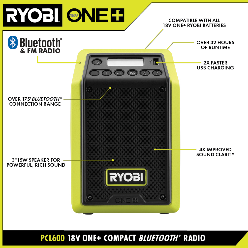 Radio de chantier Ryobi Enceinte bluetooth 18V OnePlus - Sans batterie ni  chargeur RBT18-0