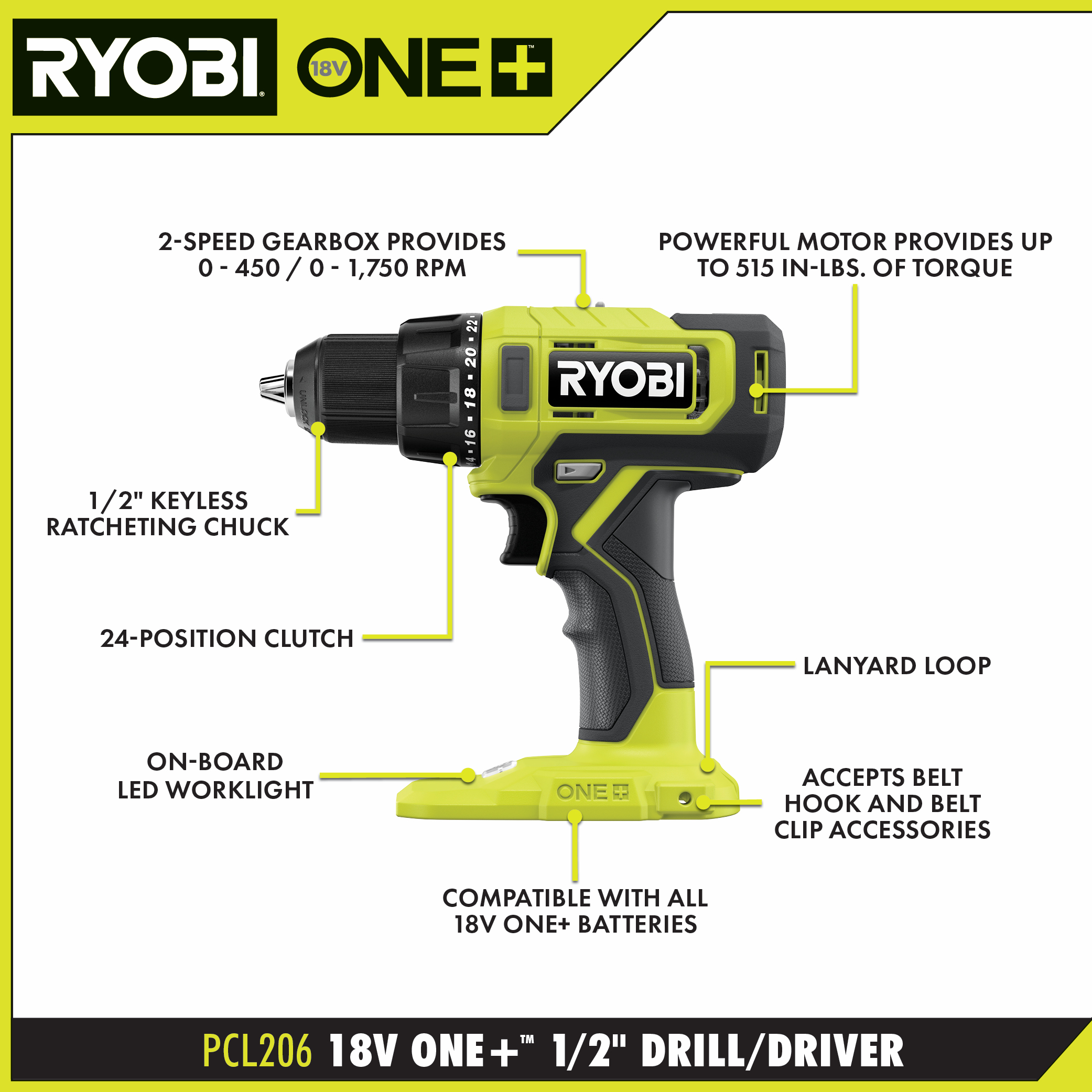 18V ONE+ 1/2 DRILL/DRIVER - RYOBI Tools
