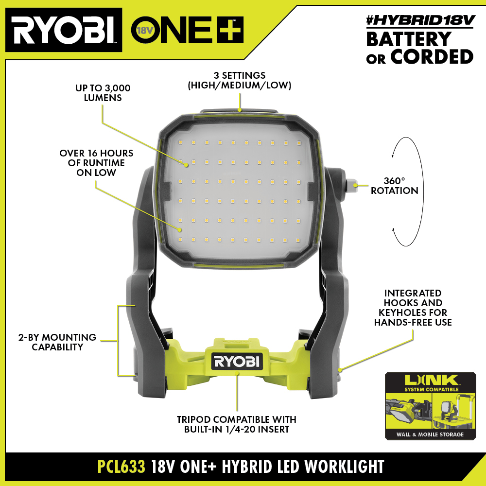 18V ONE+ HYBRID LED WORKLIGHT - RYOBI Tools