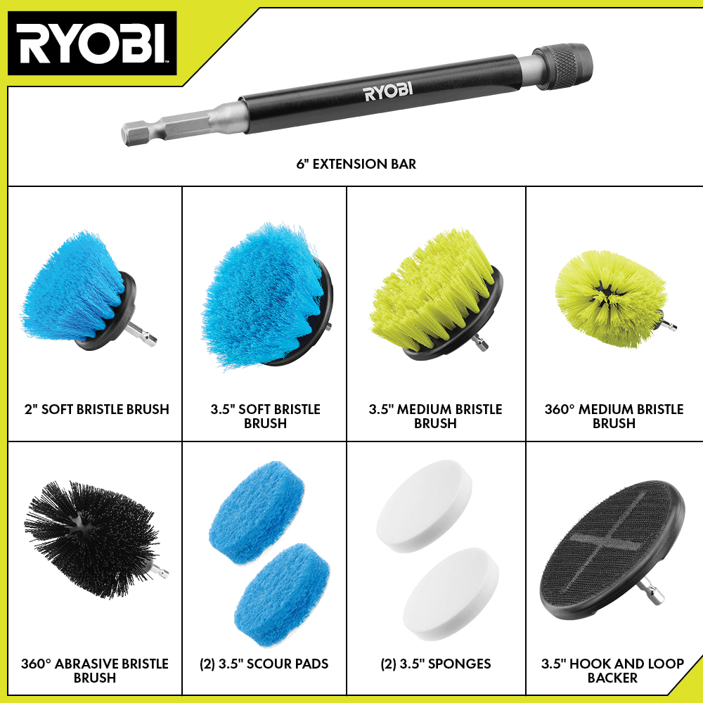 2 PC. MEDIUM BRISTLE BRUSH CLEANING ACCESSORY KIT - RYOBI Tools