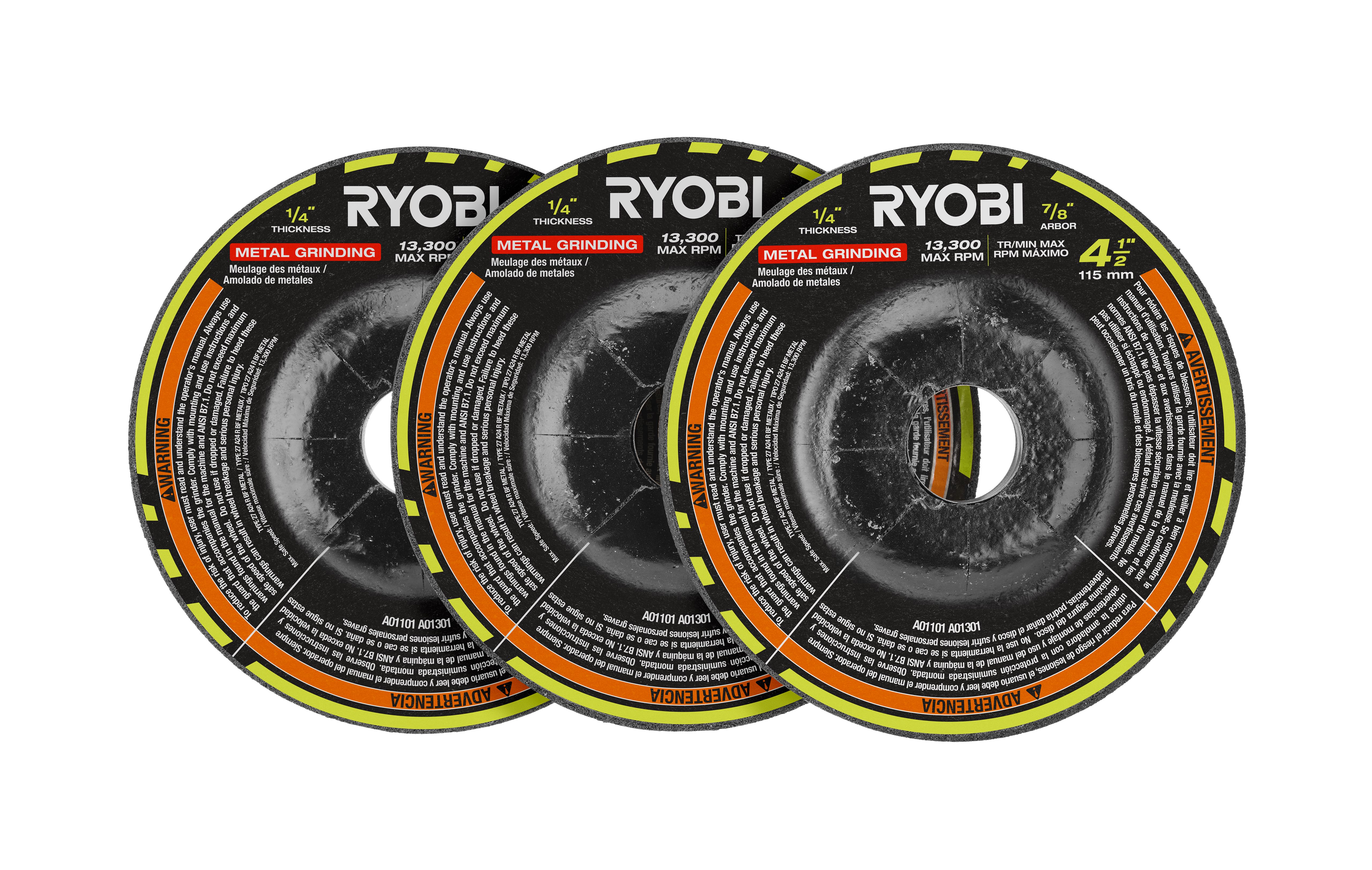 3 PC. 4-1/2 Metal Grinding Wheel Set - RYOBI Tools