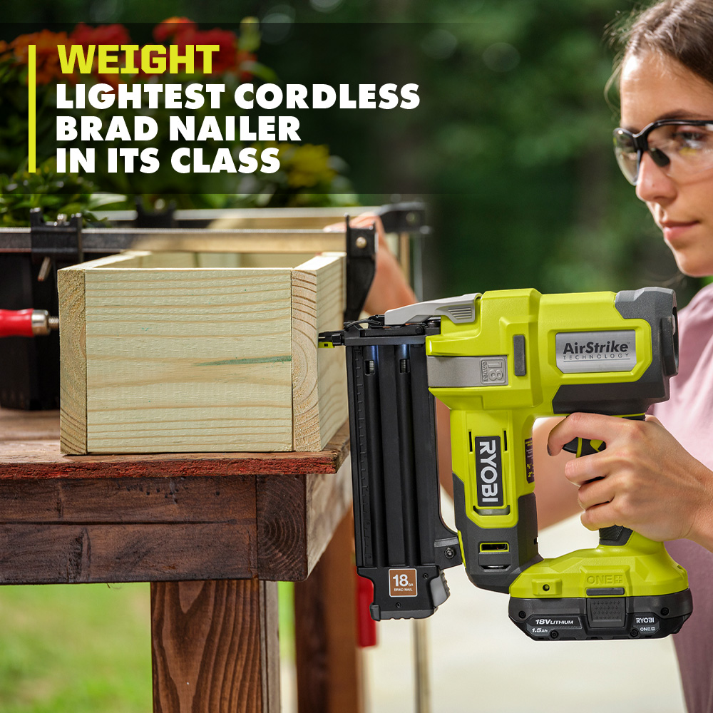 Ryobi P321K1N One+ 18V 18-Gauge Cordless Airstrike Brad Nailer with 4.0 Ah Battery and Charger
