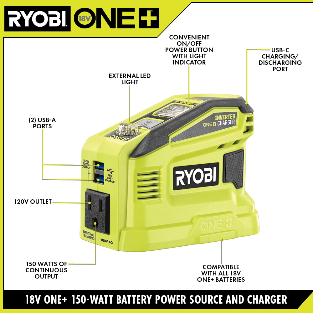 RYOBI 150-Watt Power Source for ONE+ 18V Battery (Tool Only) RYi150BG - The  Home Depot
