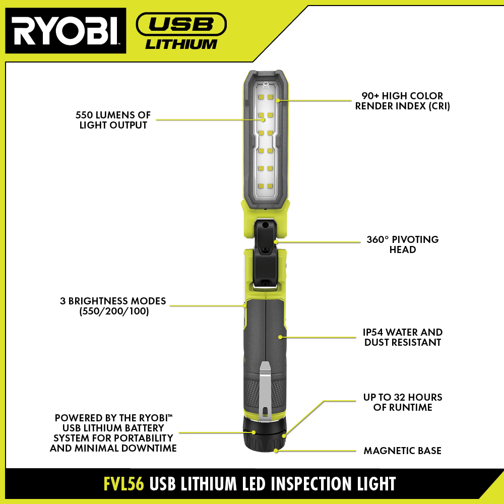 RYOBI - Lampe sur pince 18V - 900 Lumens - rotat…