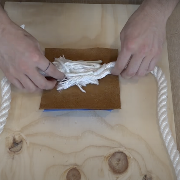 Gluing leather to rope