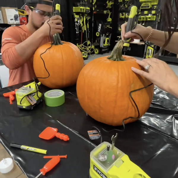 Cutting out the stem of the pumpkin