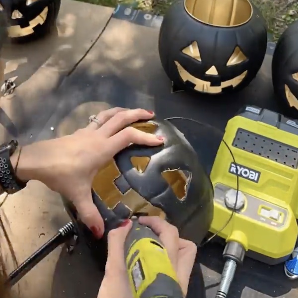 Sanding the pumpkin