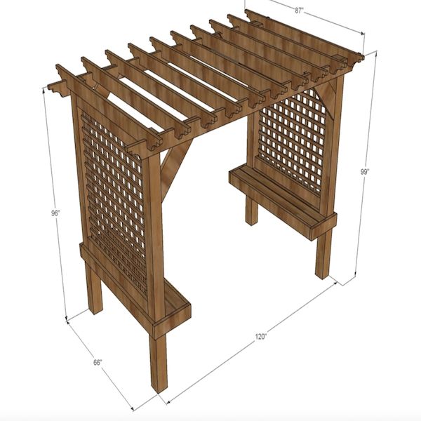 finished pergola rendering with dimensions
