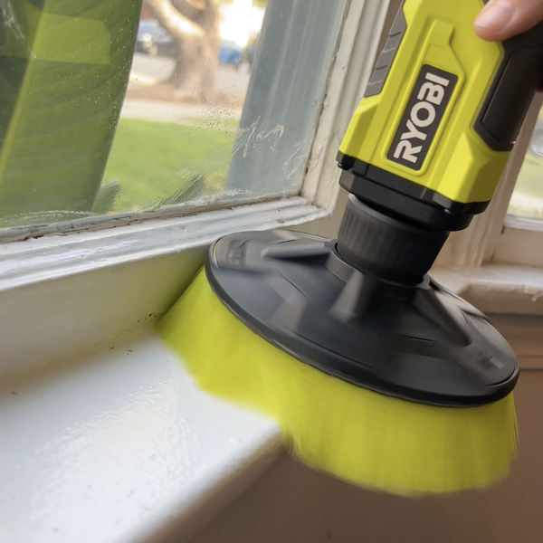 scrubbing window sills