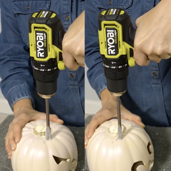 Drilling holes in pumpkins