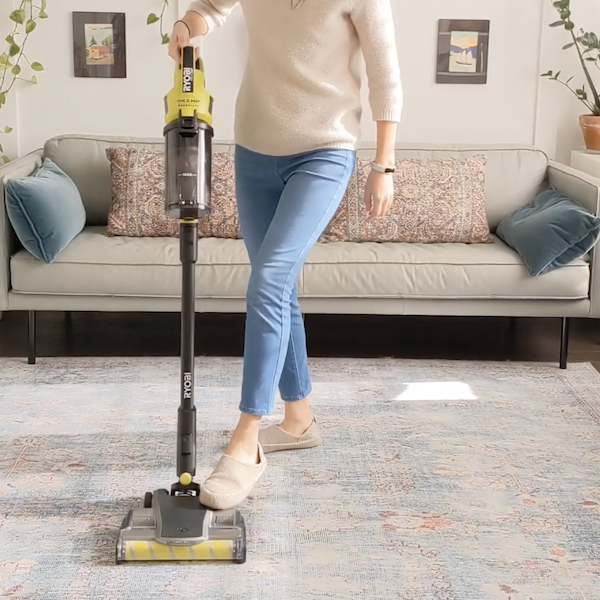 vacuuming floor