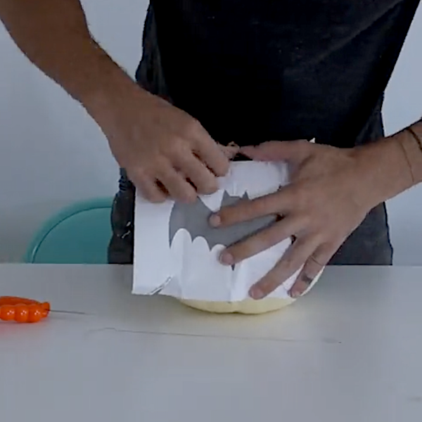 attaching the template to the pumpkin