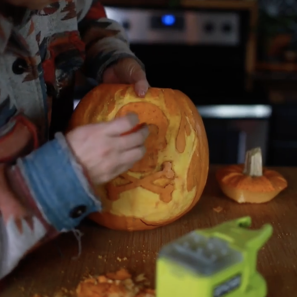 Cutting out pumpkin pieces
